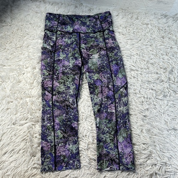 Lululemon Fast & Free Crop II Nulux 19" Vivid Vision Multi Black - Picture 1 of 6